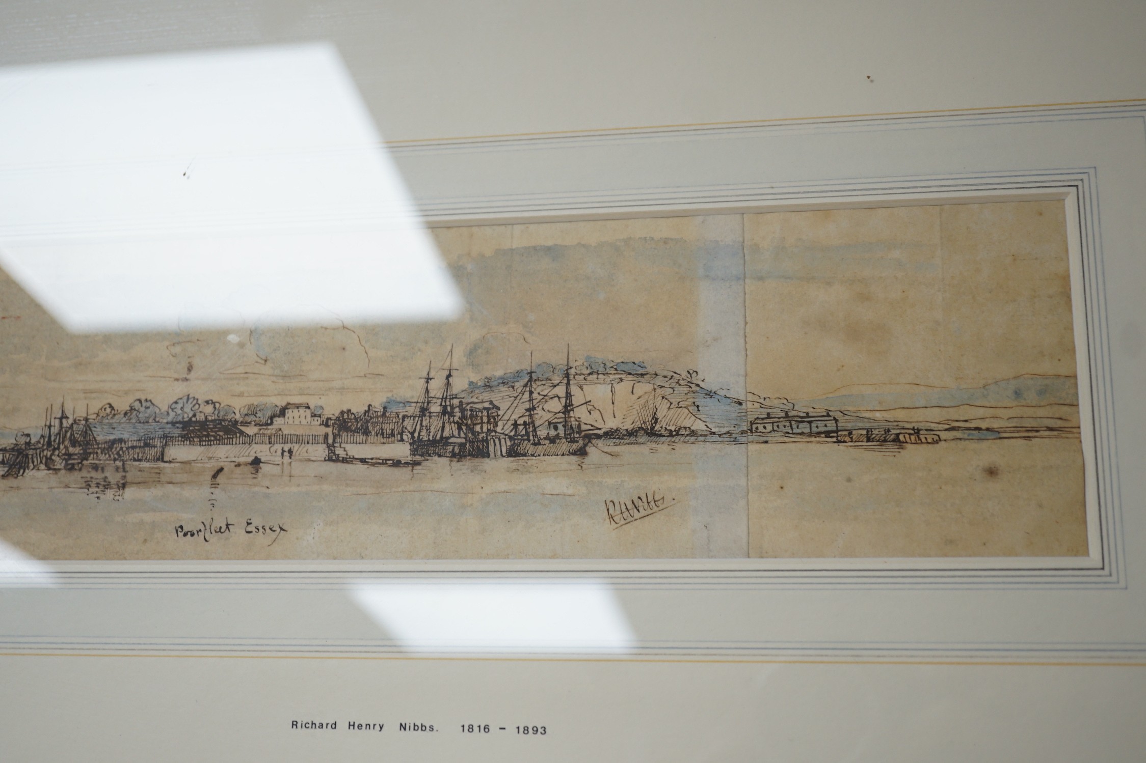 Richard Henry Nibbs (1860-1893), ink and watercolour, 'Purfleet, Essex', signed, 9 x 33cm